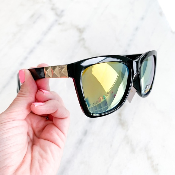 Mirrored Square Sunglasses Orange Gold Studs - Picture 7 of 11